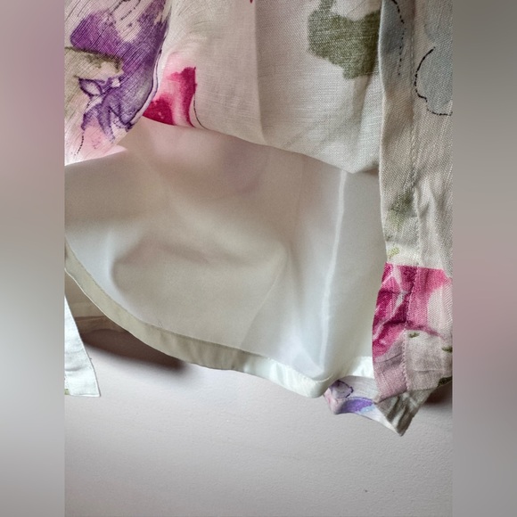 Vintage RL Chaps Linen Midi White Floral Watercolor Lined A-Line Skirt - Size 6 - Picture 6 of 7